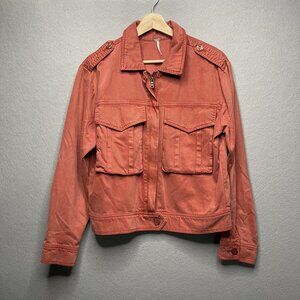 Young Fabulous Broke Rust Red Denim Moto Jacket M